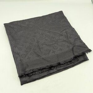 Louis Vuitton Monogram Black Rectangular Shadow Stole Scarf Shawl Silk 50x50